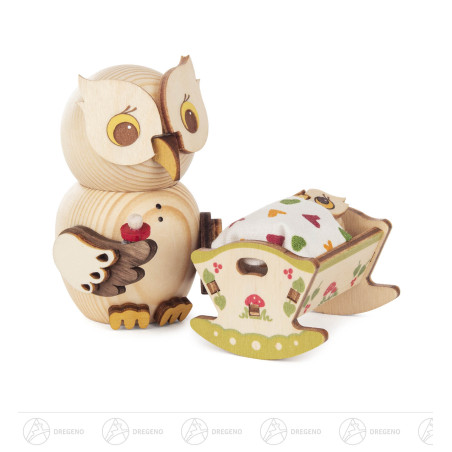 Mini-Eule mit Babywiege 7cm