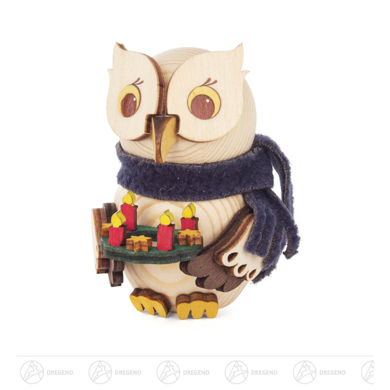 Mini-Eule mit Adventskranz 7cm
