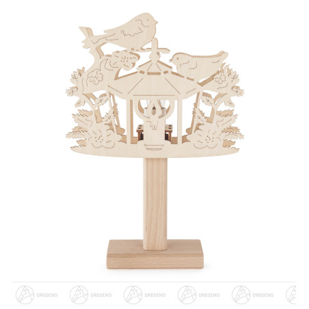 Fensterbild  Laterne mit Vögel auf Sockel mit elektrischer Beleuchtung