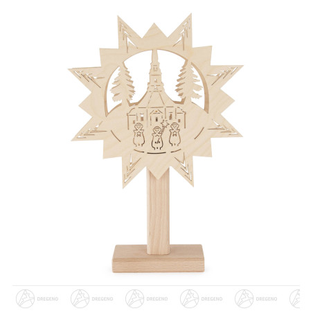 Fensterbild Seiffener Kirche auf Sockel  mit elektrischer Beleuchtung