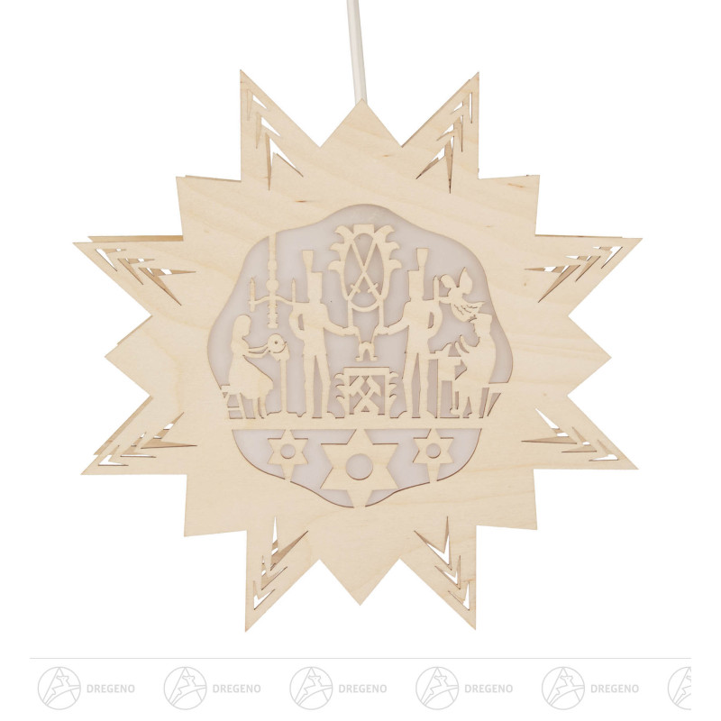 Fensterbild Erzgebirge mit Papier hinterlegt u.elektrischer Beleuchtung