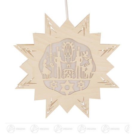 Fensterbild Erzgebirge mit Papier hinterlegt u.elektrischer Beleuchtung