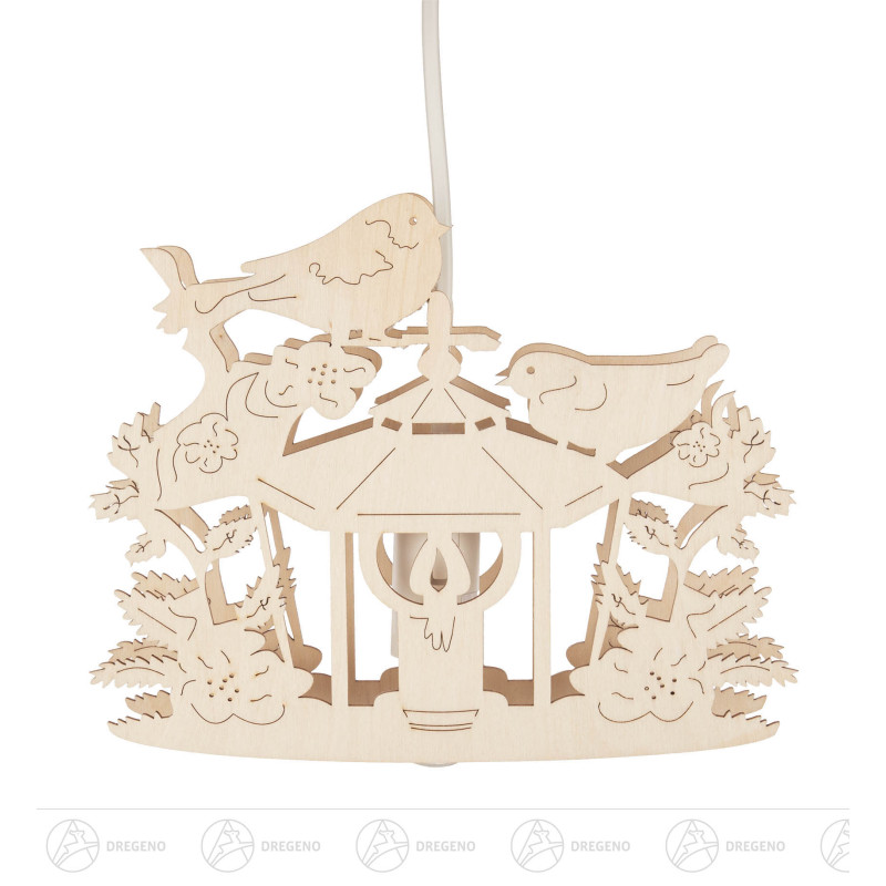 Fensterbild  Laterne mit Vögel mit elektrischer Beleuchtung