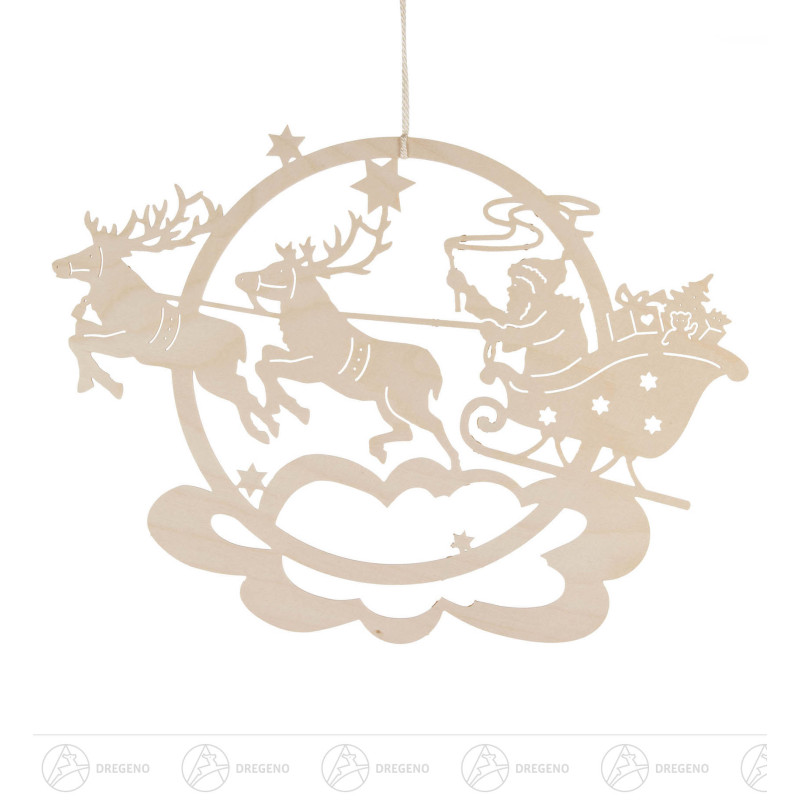 Fensterbild Rentierschlitten mit Weihnachtsmann