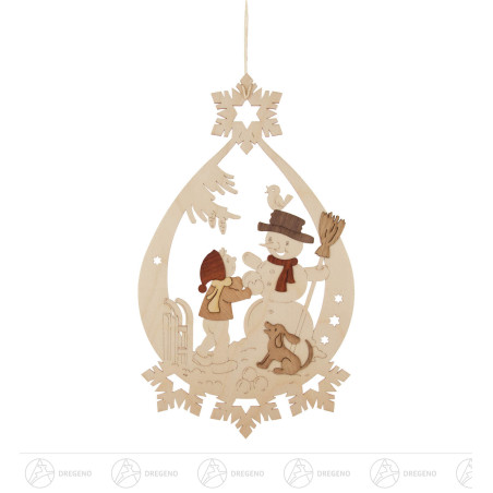 Fensterbild Winterkinder mit Schneemann