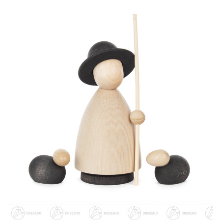 Schäfer mit 2 Schafen natur/anthrazit groß 11cm