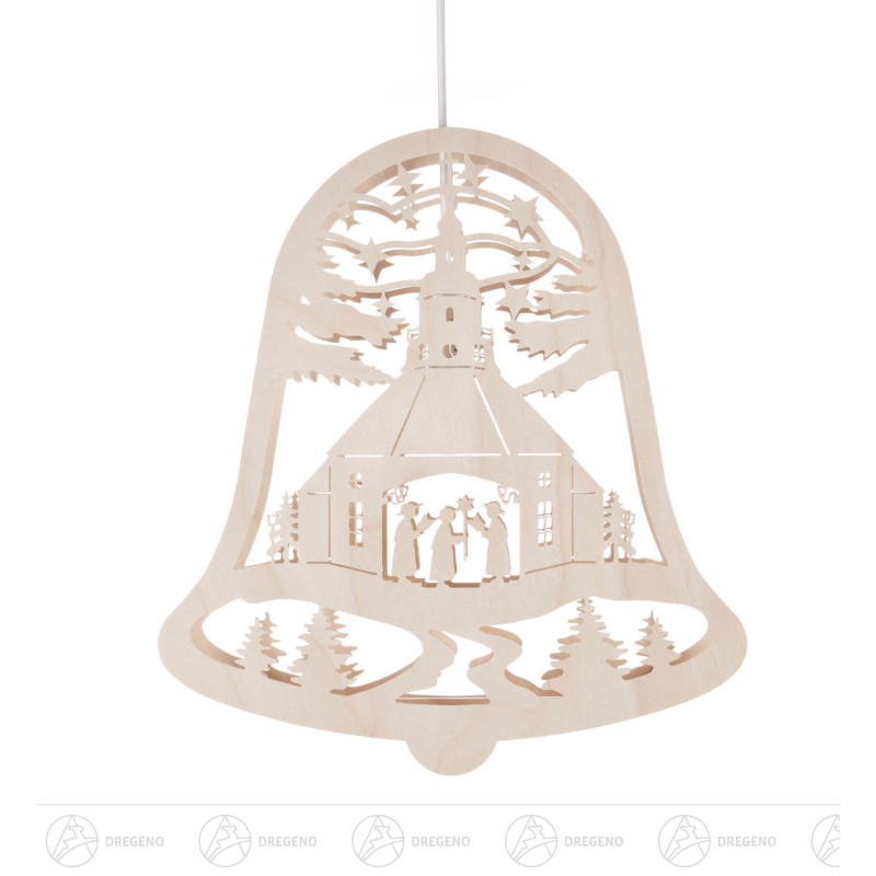 Fensterbild Glocke mit Seiffener Kirche, elektr. Beleuchtung 34cm