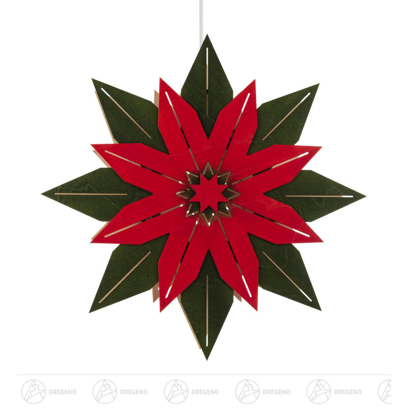 Weihnachtsstern grün-rot mit elektrischer Beleuchtung 30cm