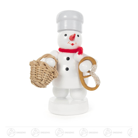 Schneemann Bäcker mit Brötchenkorb und Brezel 8cm