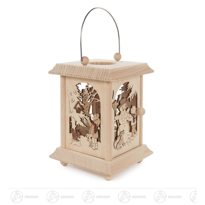 Tischlaterne Winterkinder mit Glaseinsatz für Teelicht oder Votivkerze 17cm