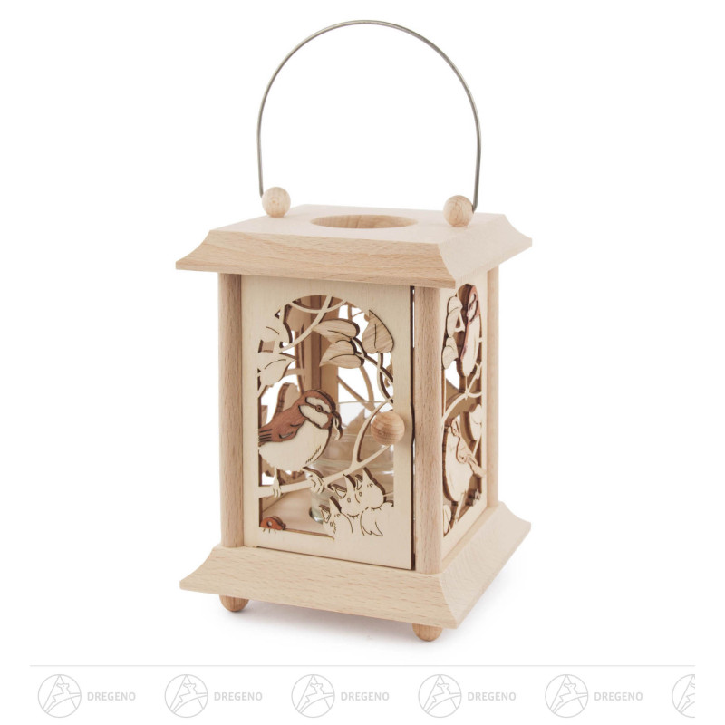 Tischlaterne Vögel mit Glaseinsatz für Teelicht oder Votivkerze 17cm