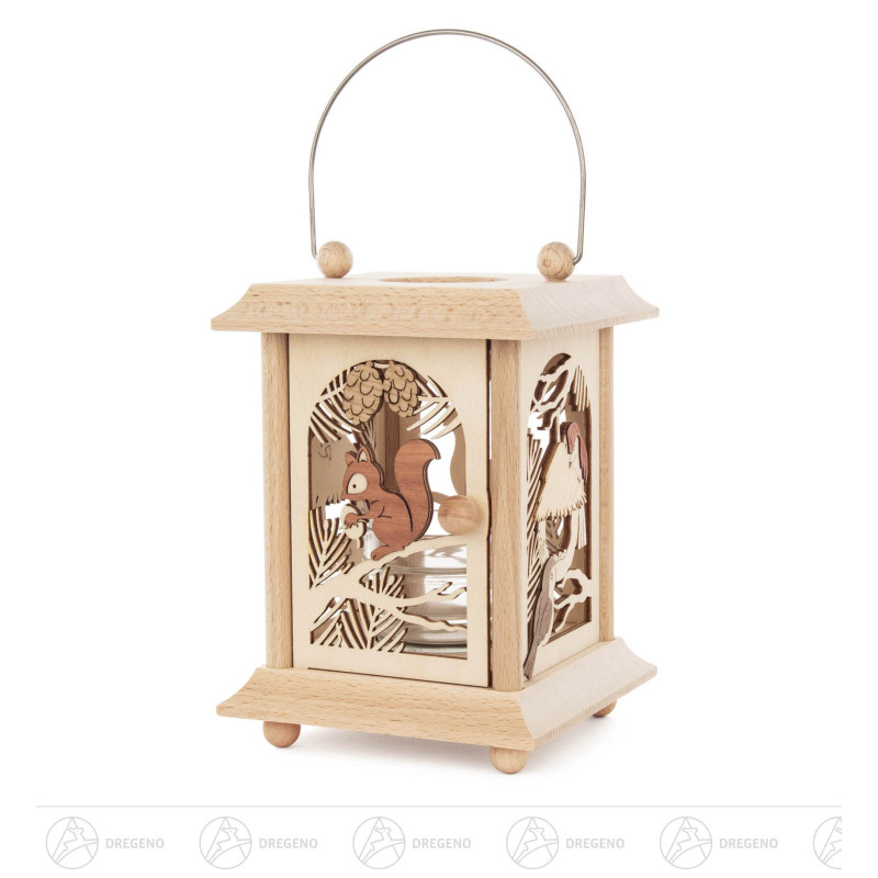 Tischlaterne Eichhörnchen & Vögel für Teelichte oder Votivkerze 17cm