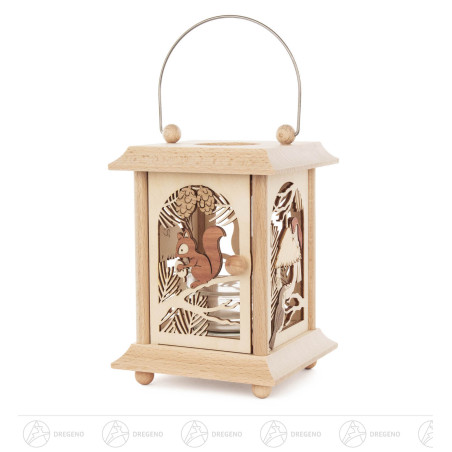 Tischlaterne Eichhörnchen & Vögel für Teelichte oder Votivkerze 17cm