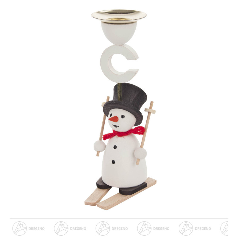 Behang Kerzenhalter Schneemann auf Ski für Kerzen 14mm 13cm