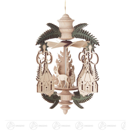 Wärmespiel Zweig Seiffener Kirche/Weihnachtsmann, zum Hängen 10cm