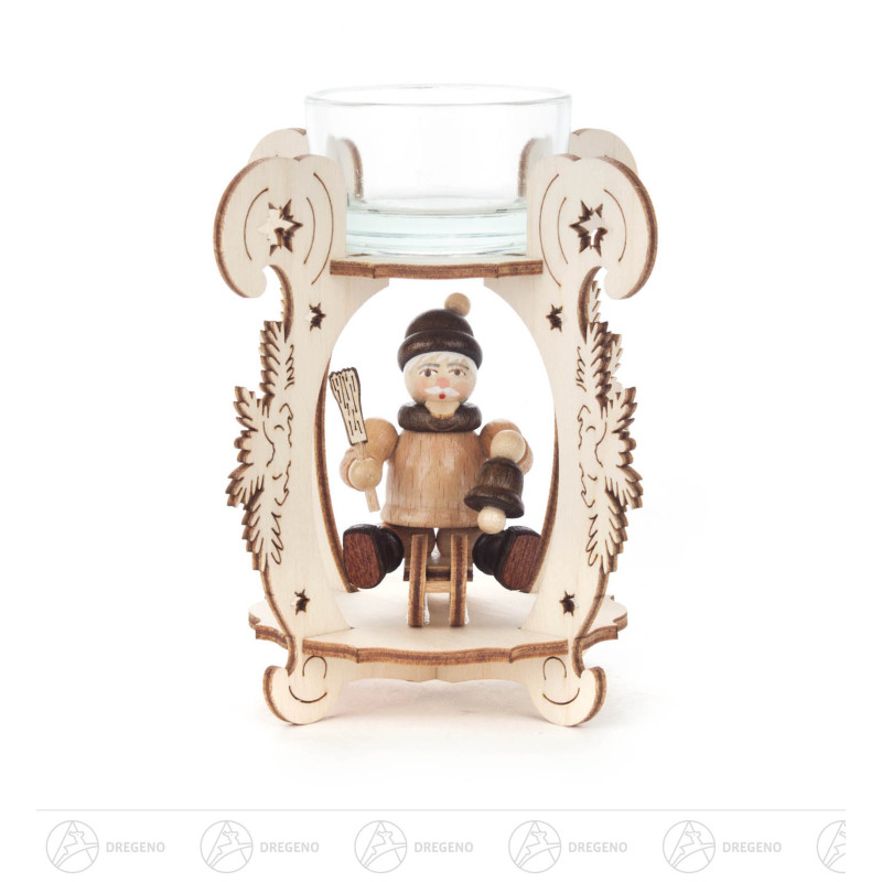 Teelichthalter mit Weihnachtsmann auf Schlitten 10cm