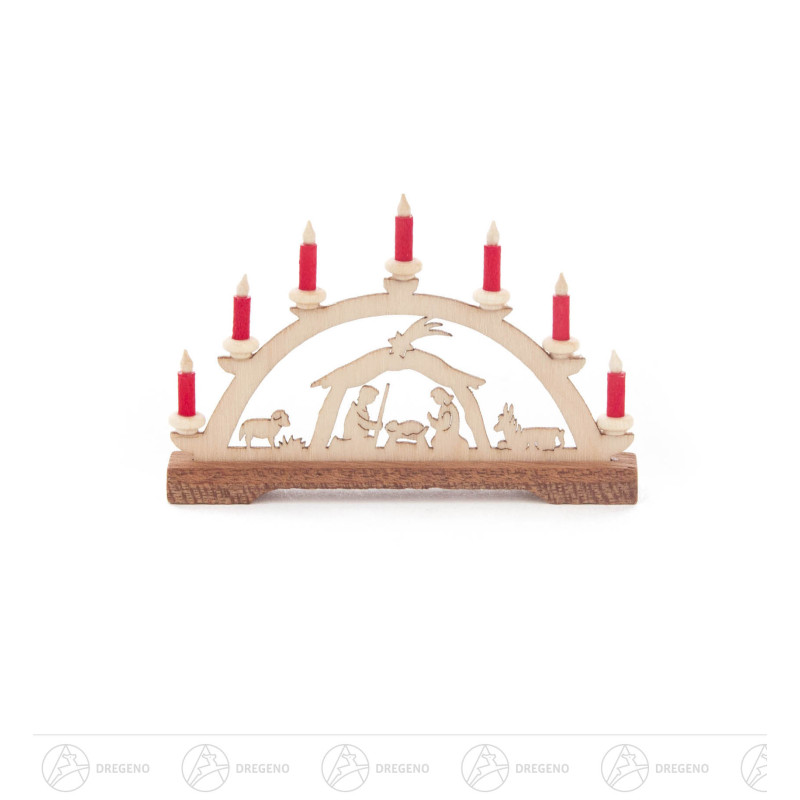 Mini Schwibbogen Krippe Christi Geburt rote Kerzen 4x 7cm