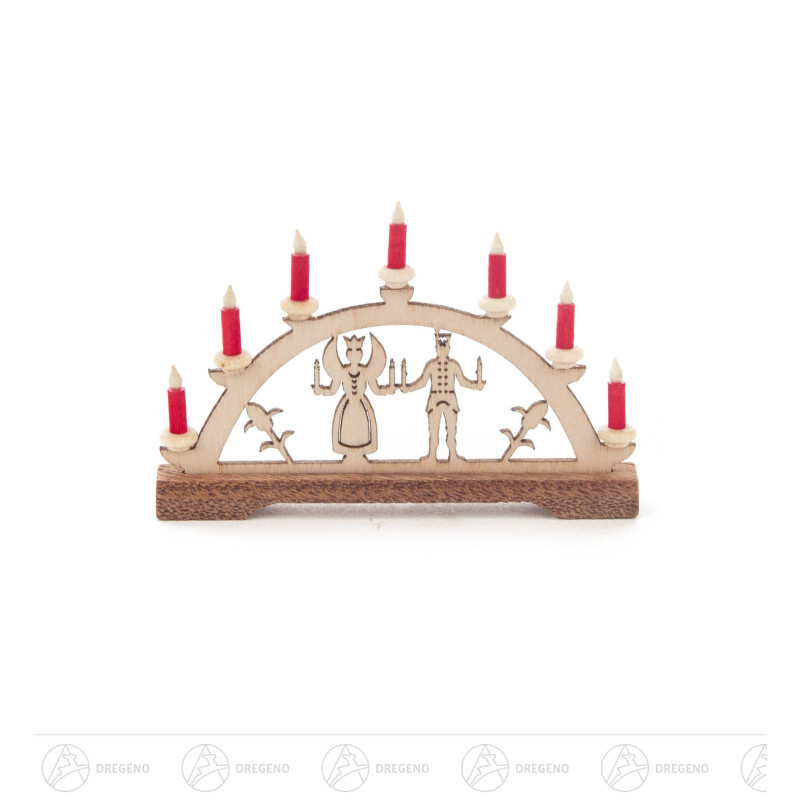 Mini Schwibbogen Engel und Berg 4x7cmann rote Kerzen