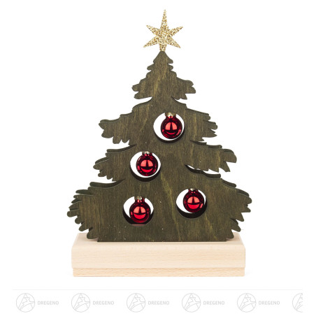 Mini-Tanne grün gebeizt,rote Kugeln mit LED-Strip Beleuchtung (Halb-USB) 23x17cm