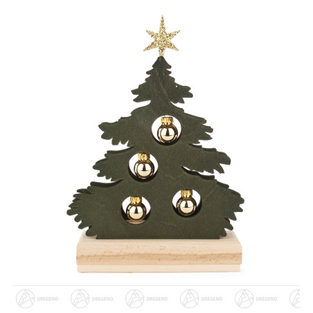 Mini-Tanne grün gebeizt,goldene Kugeln mit LED-Strip Beleuchtung (Halb-USB) 23x17cm