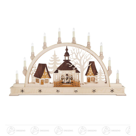 Schwibbogen mit Seiffener Dorf und Kurrende, elektrisch beleuchtet 47x78cm