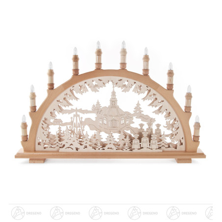 Schwibbogen mit Seiffener Kirche, mit LED Beleuchtung 40x66cm