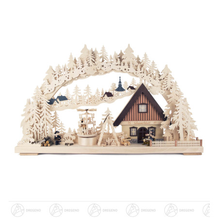 Schwibbogen Schauwerkstatt mit Pyramide elektr. beleuchtet 43x72cm