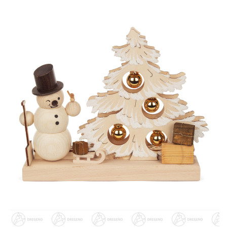 Kleiner Tannenbaum mit Schneemann und LED-Beleuchtung 19x23cm