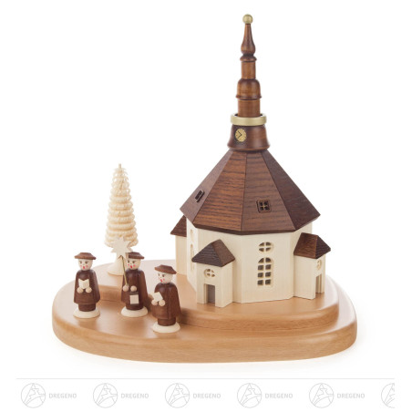 Seiffener Kirche mit Kurrende auf Sockel elektr. Innenbeleuchtung 22cm