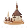 Seiffener Kirche mit Kurrende auf Sockel elektr. Innenbeleuchtung 22cm