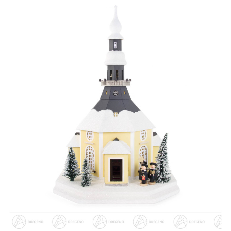Lichterhaus Seiffener Kirche mit Kurrende, elektr. Beleuchtung 42cm