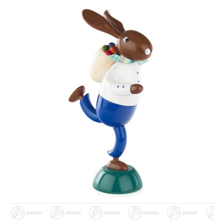 Hase Eierdieb blau groß mit Kiepe 34cm