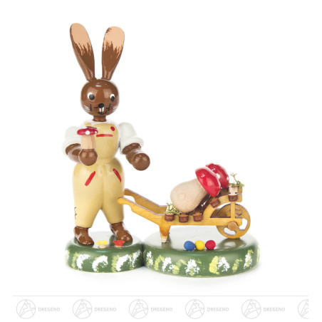 Hase mit Schubkarre und Pilzen 10cm