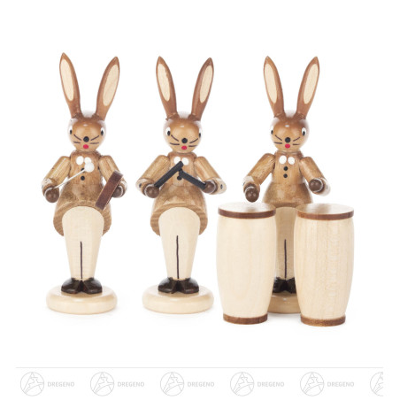 Hasentrio mit Tamburin, Klanghölzern und Congas, natur 8cm