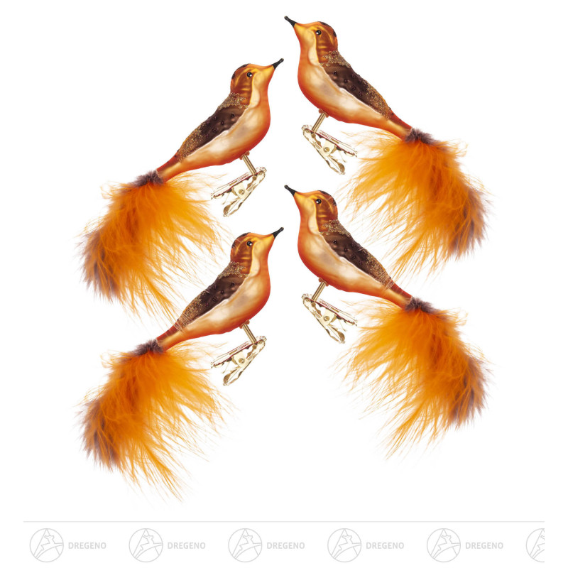 Thüringer Christbaumschmuck Vogel orange-braun (4) 5x 18cm