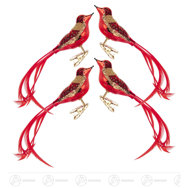 Thüringer Christbaumschmuck Vogel rot-gold glanz (4)5x18cm
