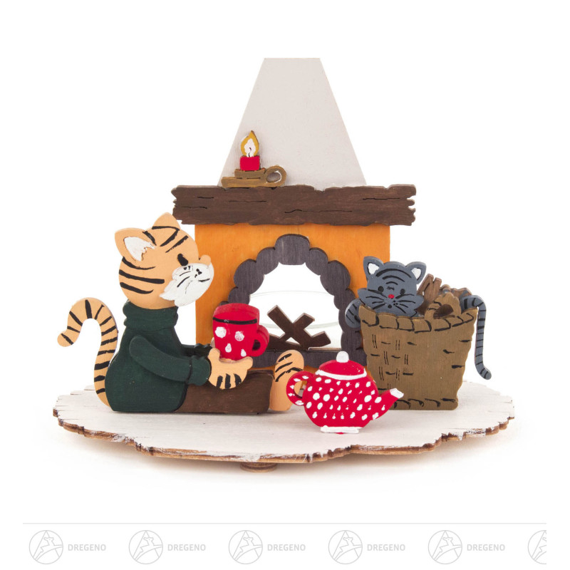 Bastelset Teelichthalter Katzen am Kamin 16x8cm