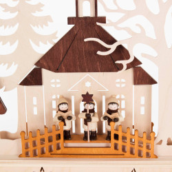 Schwibbogen mit Seiffener Dorf und Kurrende, elektrisch beleuchtet 47x78cm