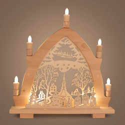 LED-Leuchterbogen Seiffener Kirche mit Innenbeleuchtung im Sockel 42x43cm