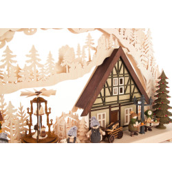 Schwibbogen Weihnachtsmarktbau groß, indirekt elektrisch beleuchtet 43x72cm