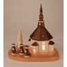 Seiffener Kirche mit Kurrende auf Sockel elektr. Innenbeleuchtung 22cm