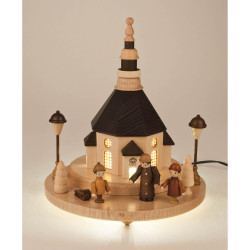 Sockel-Seiffener Kirche u.Marktfiguren mit LED Beleuchtung 21x18cm
