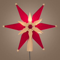 Christbaumspitze rot/natur mit elektrischer Beleuchtung 25cm