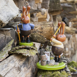 Hase mit Holztrage, groß 18cm