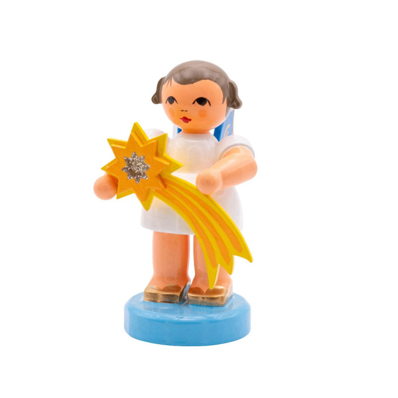 Engel stehend mit Sternschnuppe, blaue Flügel 6cm