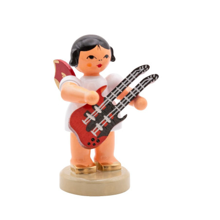 Engel stehend mit Doppelhalsgitarre, rote Flügel 6cm
