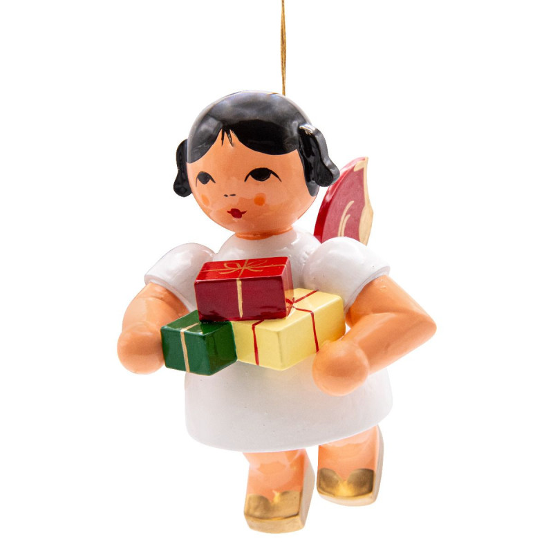 Schwebeengel groß mit Geschenken, rote Flügel 9cm