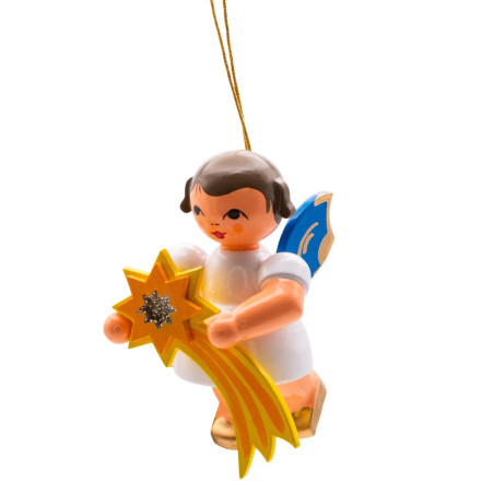 Schwebeengel mit Sternschuppe, blaue Flügel 6cm