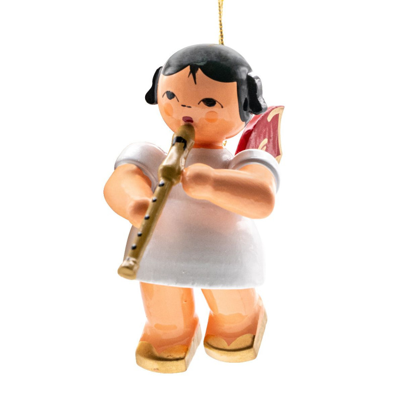 Schwebeengel mit Blockflöte, rote Flügel 6cm