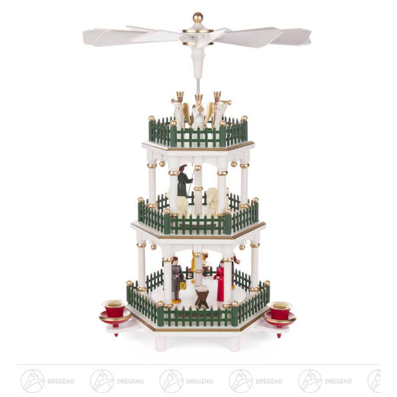 Pyramide mit Christi Geburt weiß, 2-stöckig, für Kerzen d14mm